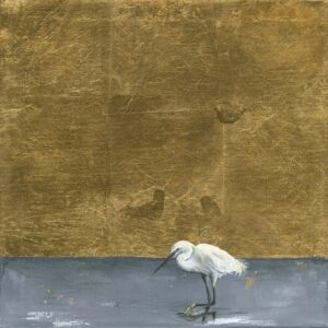 Gold leaf painting of Little Egret by Sara Crisp