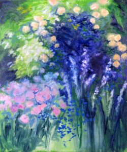 Abstract oil painting on board of flowers by Peter Daniels