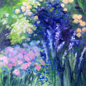 Abstract oil painting on board of flowers by Peter Daniels