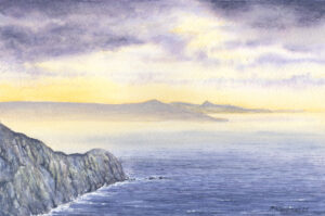 Watercolour painting Looking Back from Pwll Deri by Barry Woodman