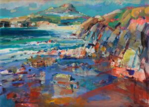 fine art print of an acrylic painting by Grahame Hurd-Wood showing Porthsellau near St Davids