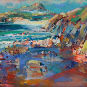 fine art print of an acrylic painting by Grahame Hurd-Wood showing Porthsellau near St Davids