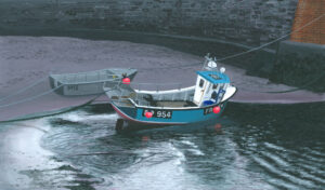 fine art print of acrylic painting by Steven Roe 'Fishing Boat, Porthgain Harbour'