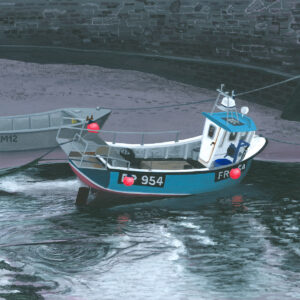 fine art print of acrylic painting by Steven Roe 'Fishing Boat, Porthgain Harbour'