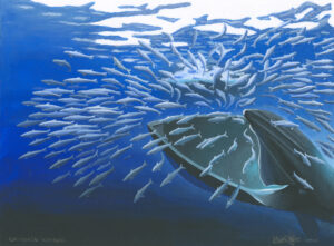 fine art print of acrylic painting by Steven Roe depicting Bryde's Whale