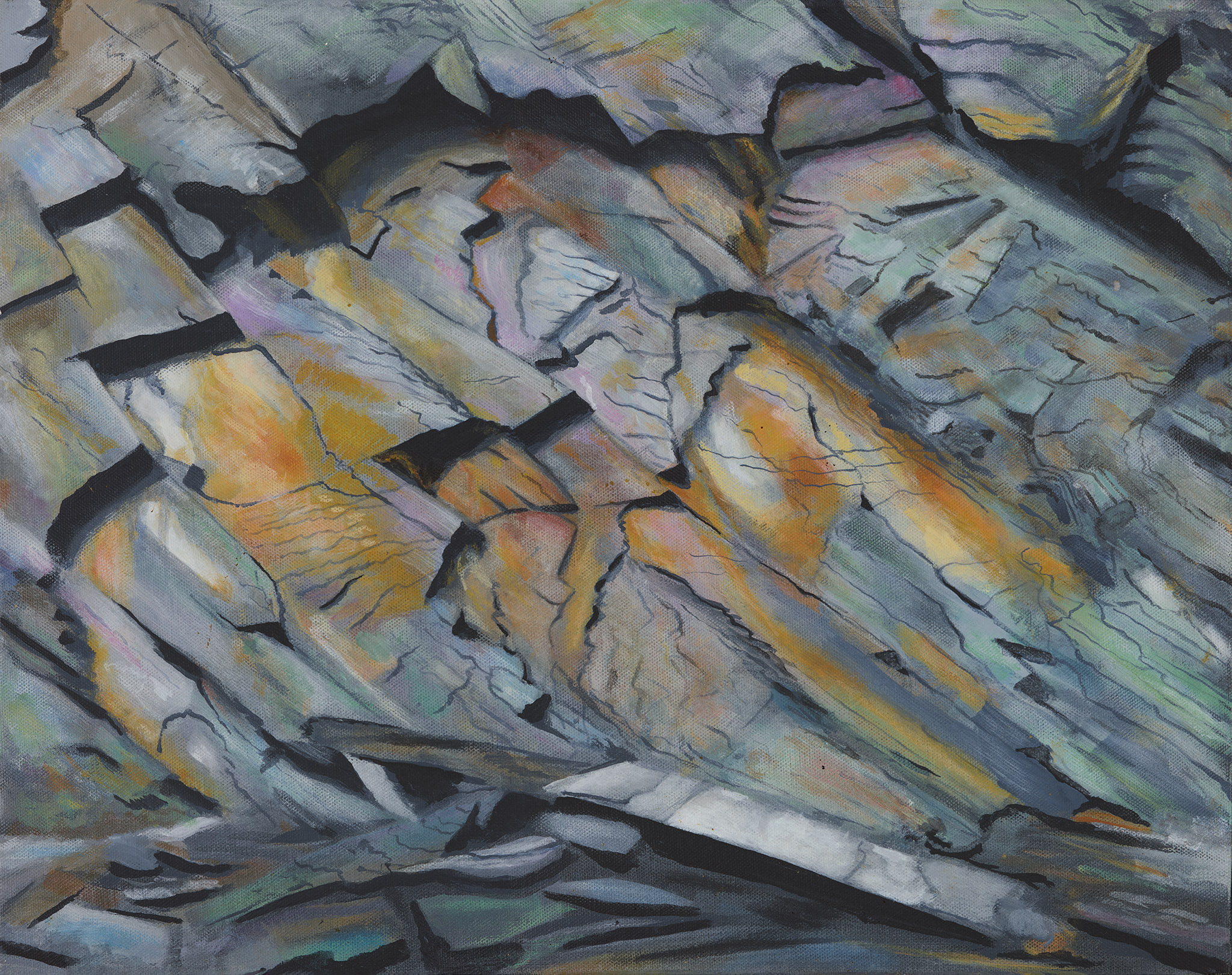 fine art print of oil paiting on board of geology at Abereiddy by Steven Roe