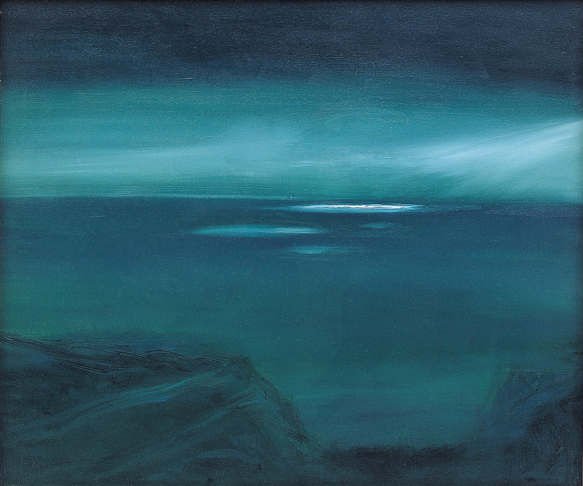 fine art print of an abstract mixed media painting by Peter Daniels, Moonlight from Porth y Rhaw